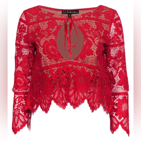 For Love and Lemons Gianna Floral-Lace Crop Top, Hot Red - Picture 5 of 6